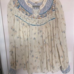 FREE PEOPLE floral cotton blend blouse